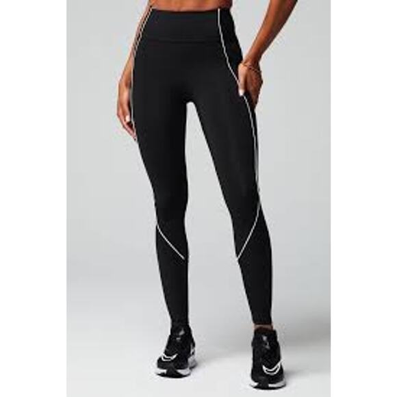 Fabletics High-Waisted Piped Motion365+ Legging Womens Size Medium Black - Picture 1 of 7